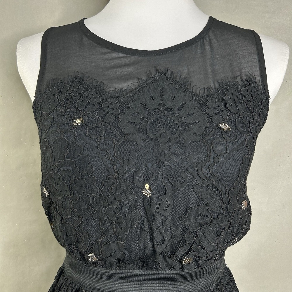 Anthropologie Meadow Rue Top XS Black Lace Beaded Sleeveless Peplum Tank - Picture 6 of 14